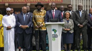 President Wlliam Ruto of Kenya, Chair of CAHOSCC and other African leaders read the Nairobi Declaration at the close of the ACS23 in Nairobi
